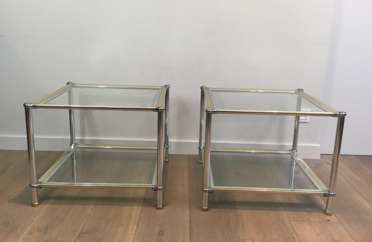 Pair Of Chrome, Gilt And Silver Métal Side Tables. French. Circa 1970-photo-4