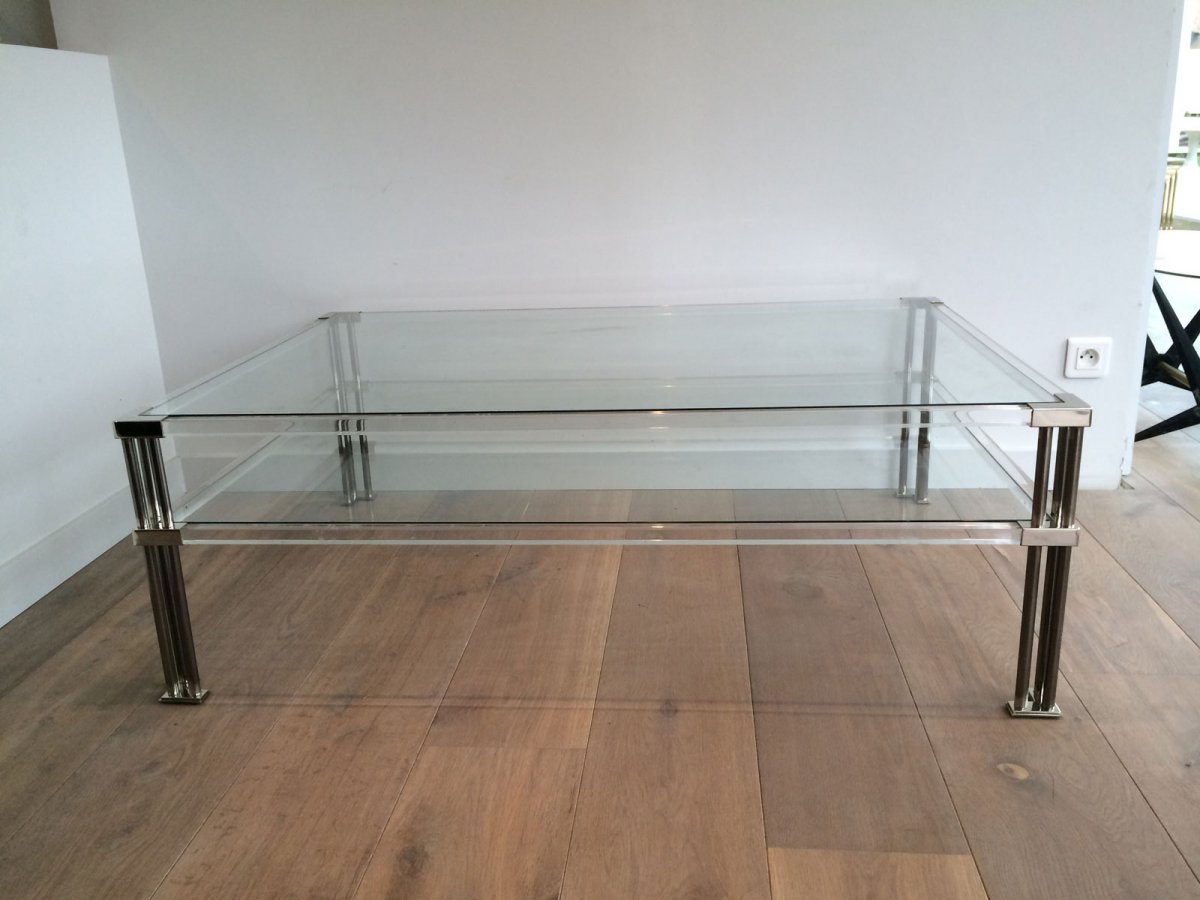 Large Modernist Chrome And Lucite Coffee Table. French. Circa 1970-photo-3