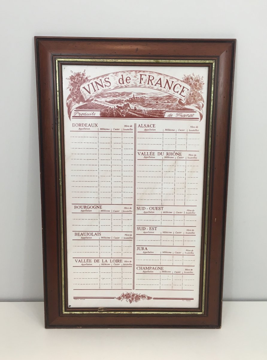 Decorative French Wine Menu. French. Circa 1970