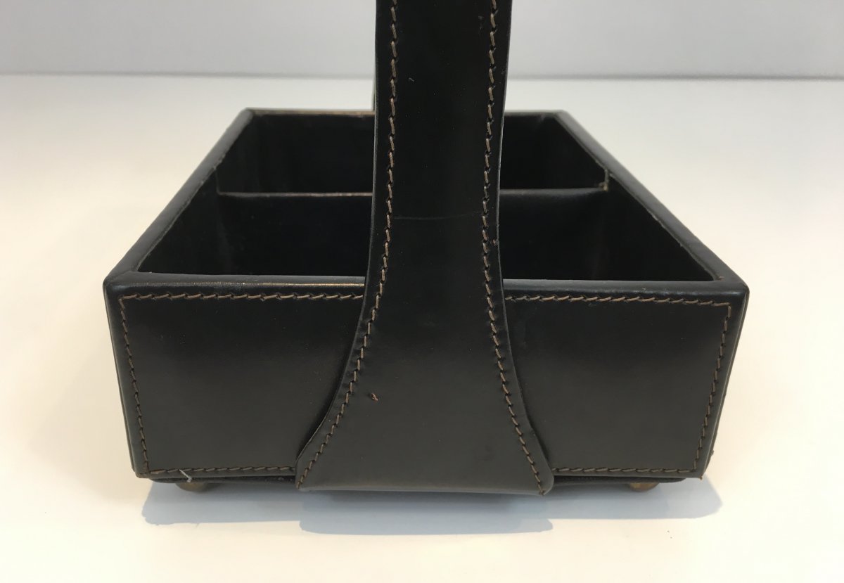 Jacques Adnet. Nécessaire De Bureau En Cuir. Vers 1950-photo-3