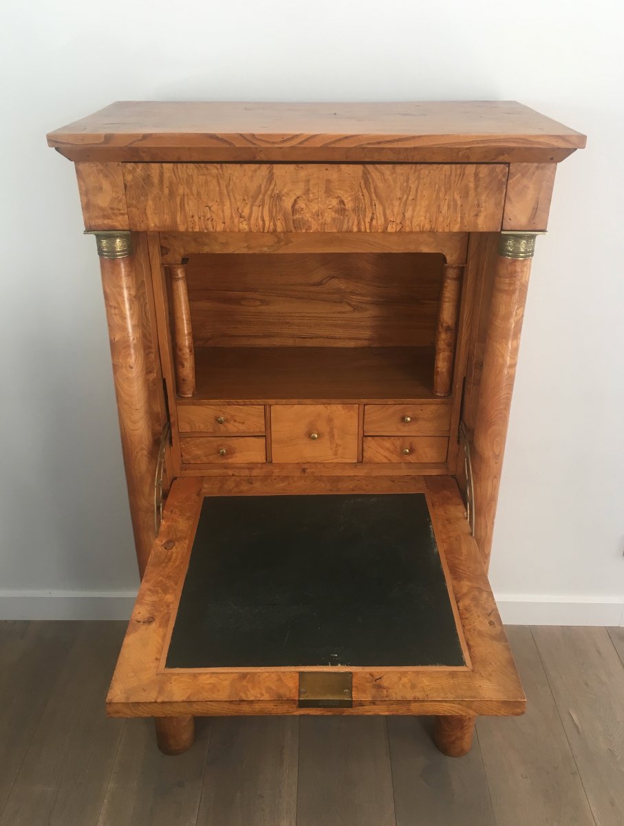 Burr Walnut Clapper Empire Secretary With Detached Columns And Secret Drawer. French. 1850's-photo-1