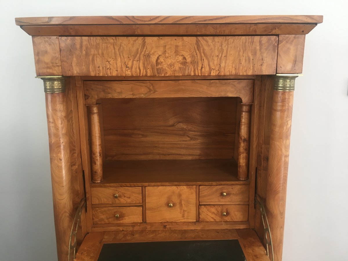 Burr Walnut Clapper Empire Secretary With Detached Columns And Secret Drawer. French. 1850's-photo-2