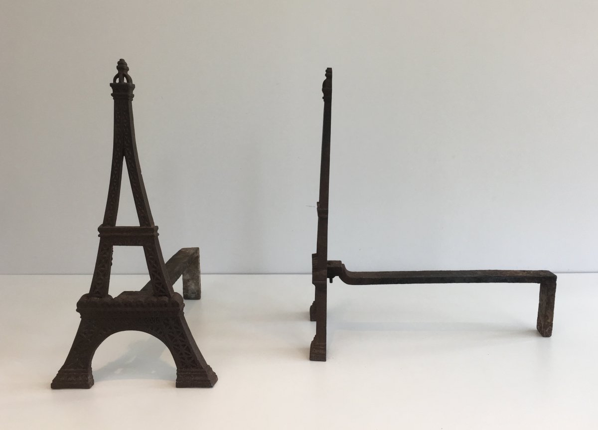Very Rare Eiffel Tower Cast Iron Andirons. French. Circa 1900-photo-3