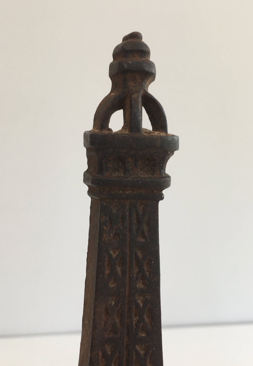 Very Rare Eiffel Tower Cast Iron Andirons. French. Circa 1900-photo-4