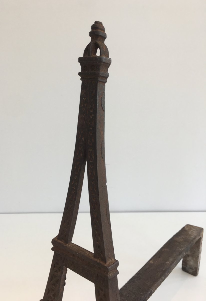 Very Rare Eiffel Tower Cast Iron Andirons. French. Circa 1900-photo-1