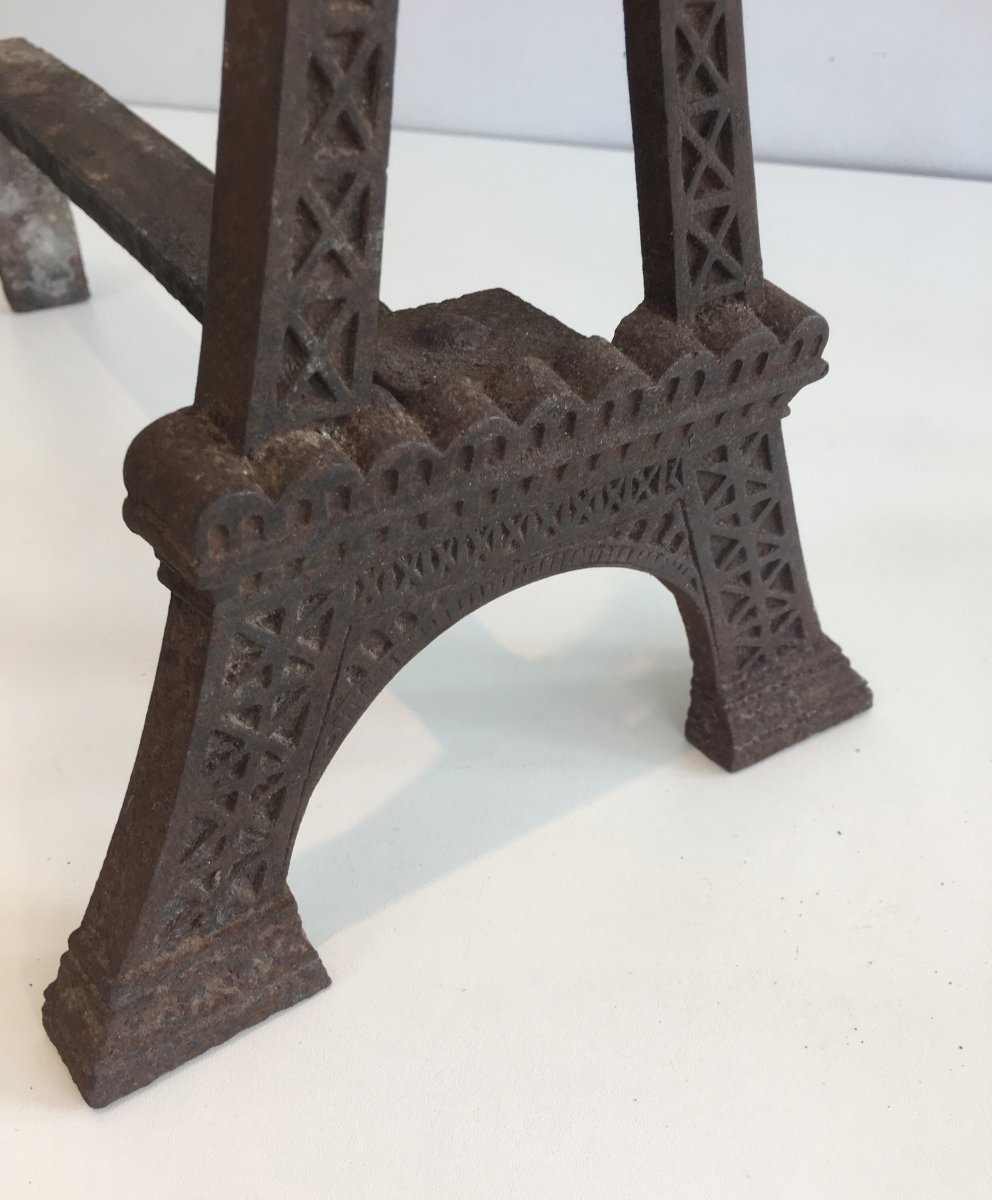 Very Rare Eiffel Tower Cast Iron Andirons. French. Circa 1900-photo-6