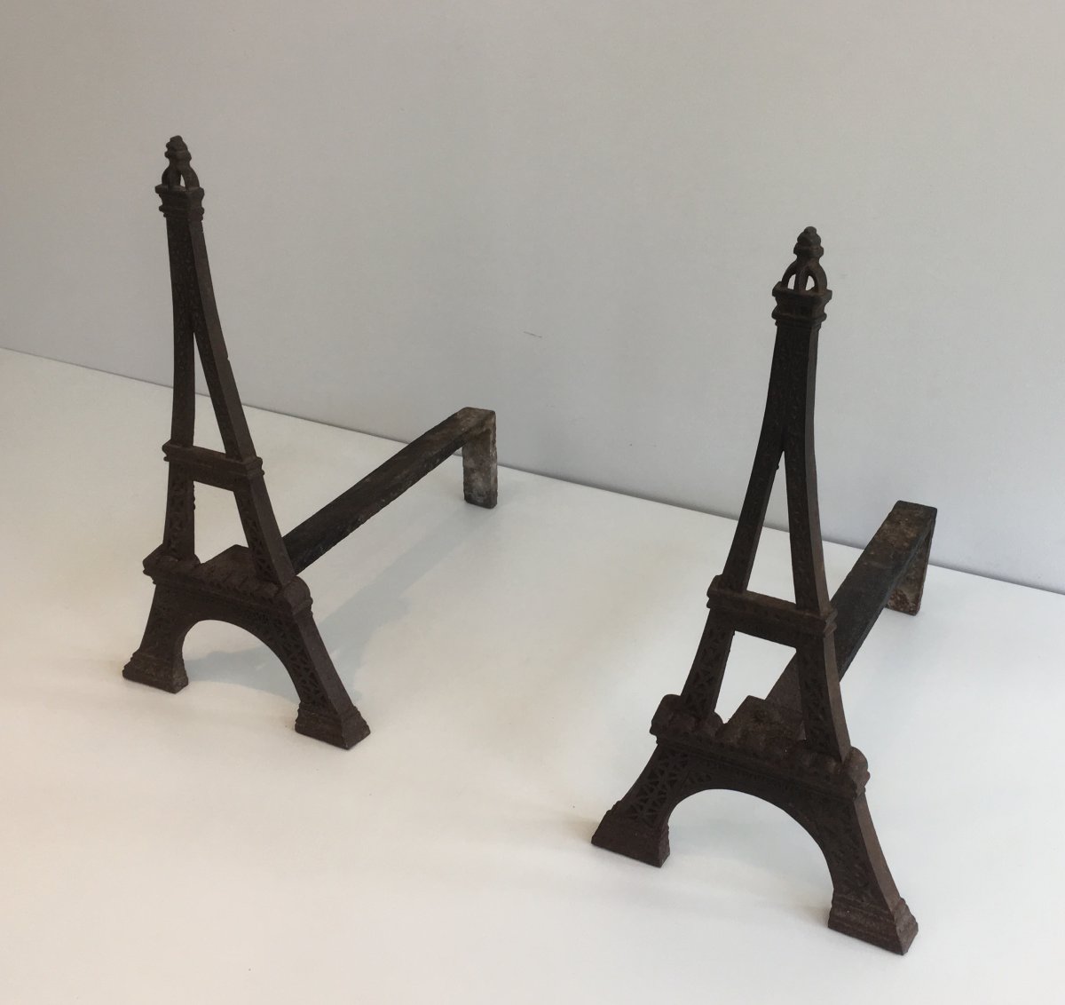 Very Rare Eiffel Tower Cast Iron Andirons. French. Circa 1900-photo-8