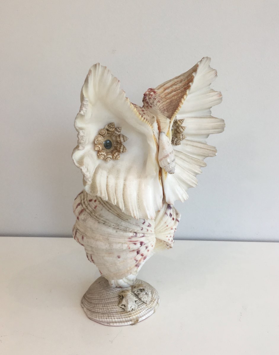 Funny Owl Made Of Shells. French. Circa 1970-photo-2