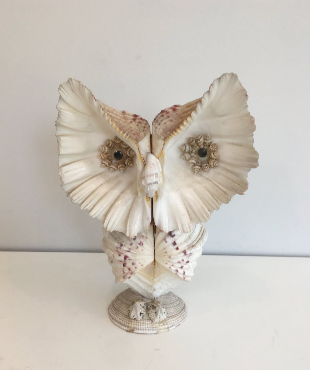 Funny Owl Made Of Shells. French. Circa 1970-photo-7