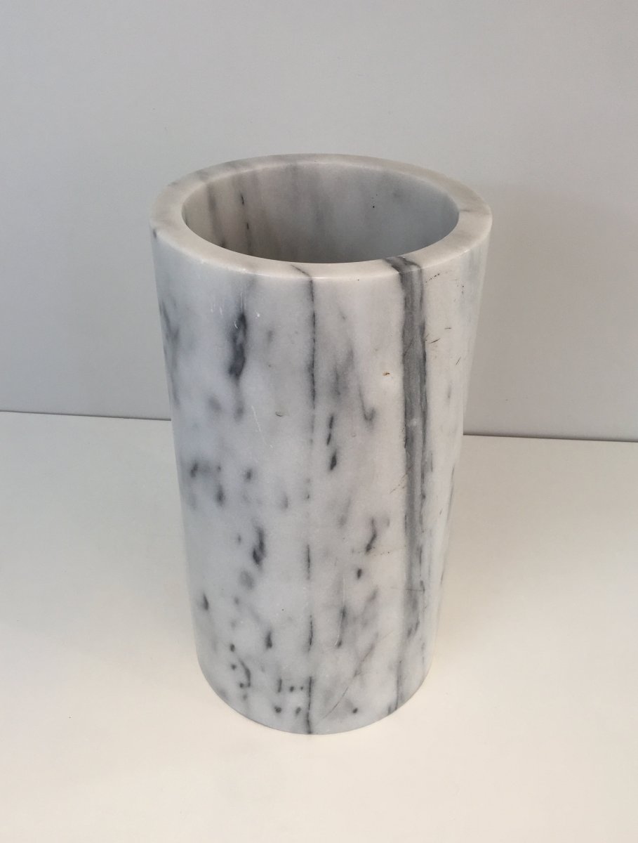 In The Style Of Angelo Mangiarotti. Carrara Marble Umbrella Stand. Italian. Circa 1970