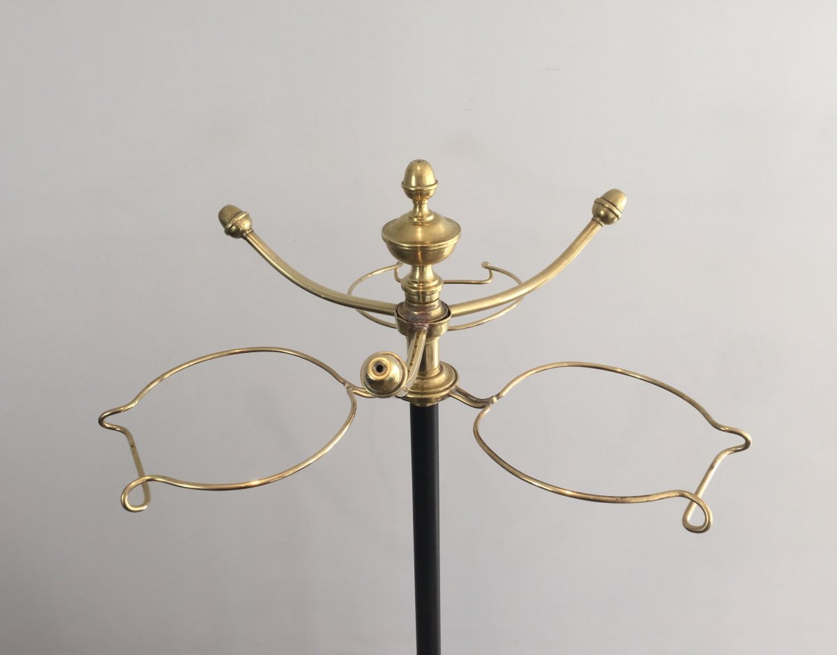 Unusual Tall Black Lacquered And Brass Coat And Hat Rack. French. Circa 1900-photo-2