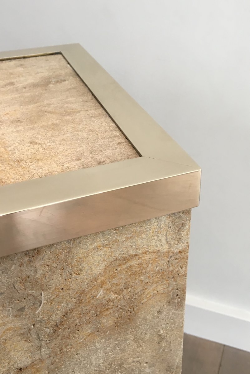 Travertine And Brass Column. By Willy Rizzo. Circa 1970-photo-5