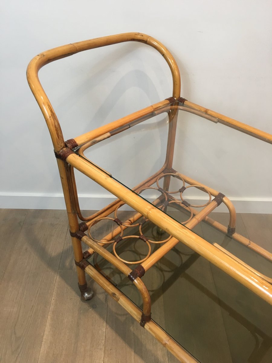 Interesting Ratan Drinks Trolley With Leather Links. French. Circa 1950-photo-4