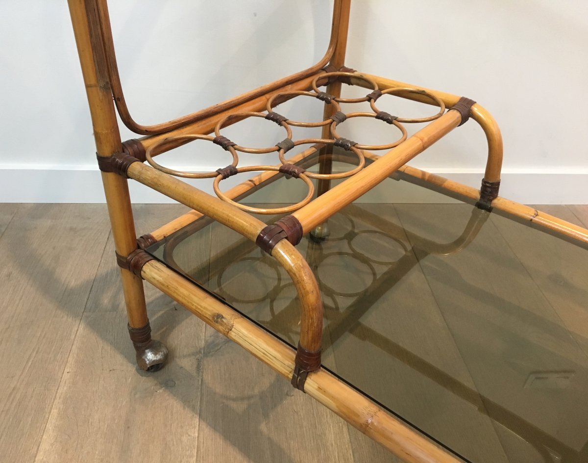 Interesting Ratan Drinks Trolley With Leather Links. French. Circa 1950-photo-1