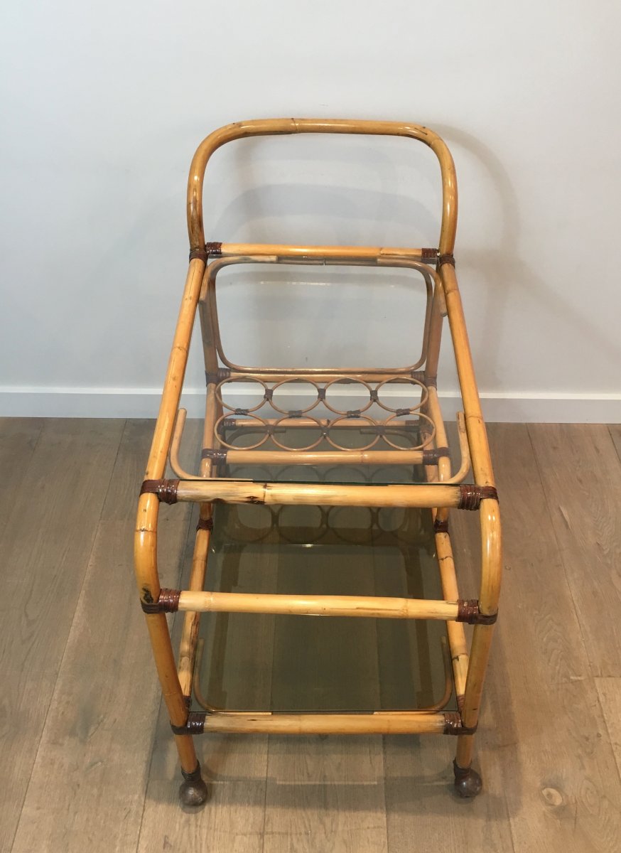 Interesting Ratan Drinks Trolley With Leather Links. French. Circa 1950-photo-5