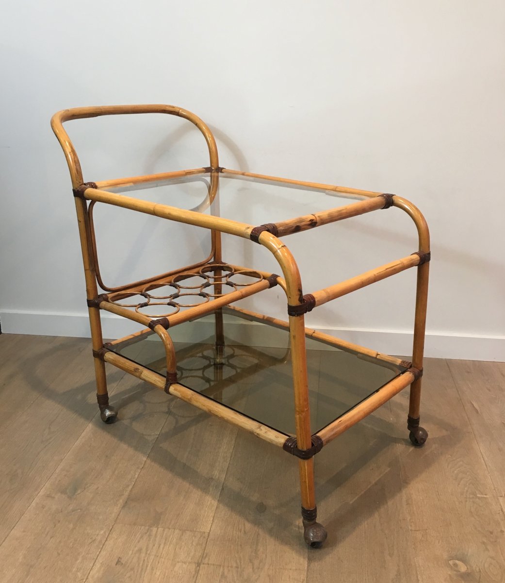 Interesting Ratan Drinks Trolley With Leather Links. French. Circa 1950-photo-6