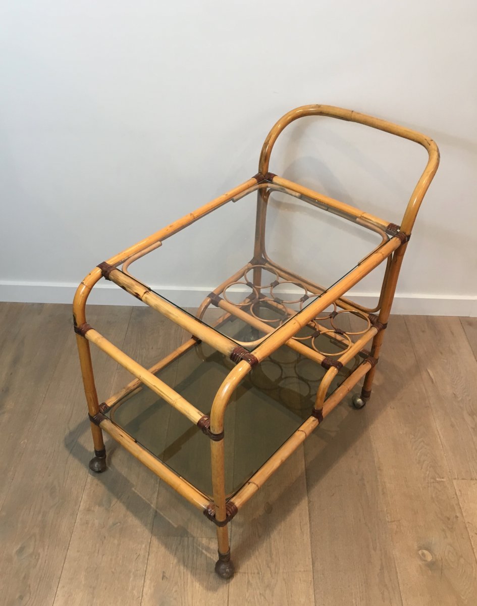 Interesting Ratan Drinks Trolley With Leather Links. French. Circa 1950-photo-7