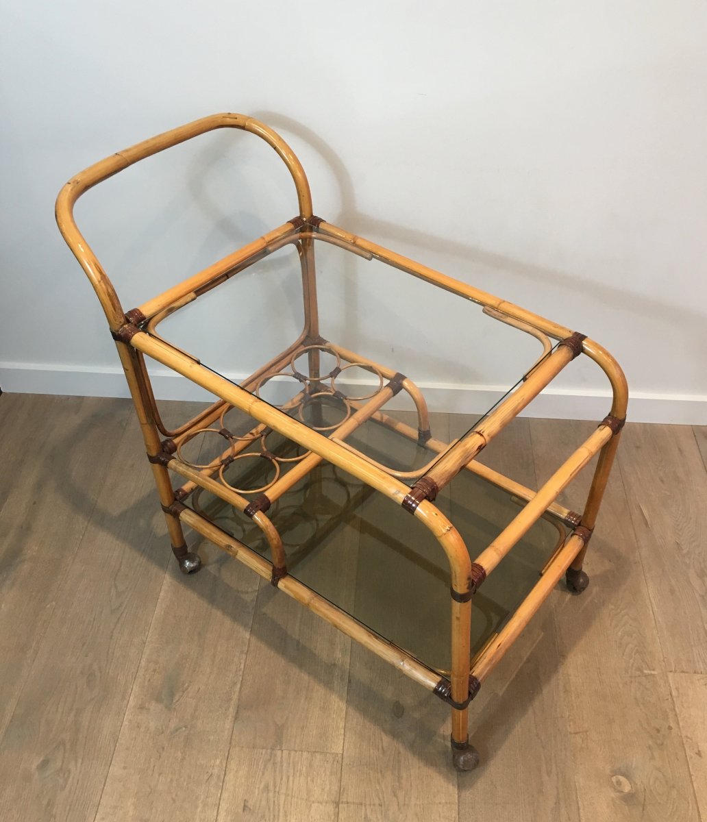 Interesting Ratan Drinks Trolley With Leather Links. French. Circa 1950