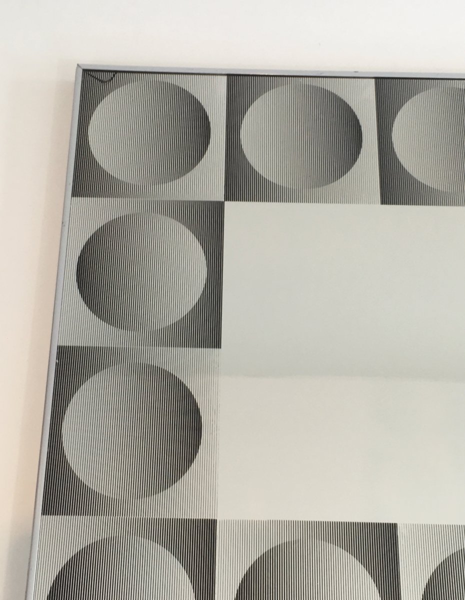 In The Style Of Victor Vasarely. Optique Art Mirror (damaged In A Corner). Vers 1970-photo-3