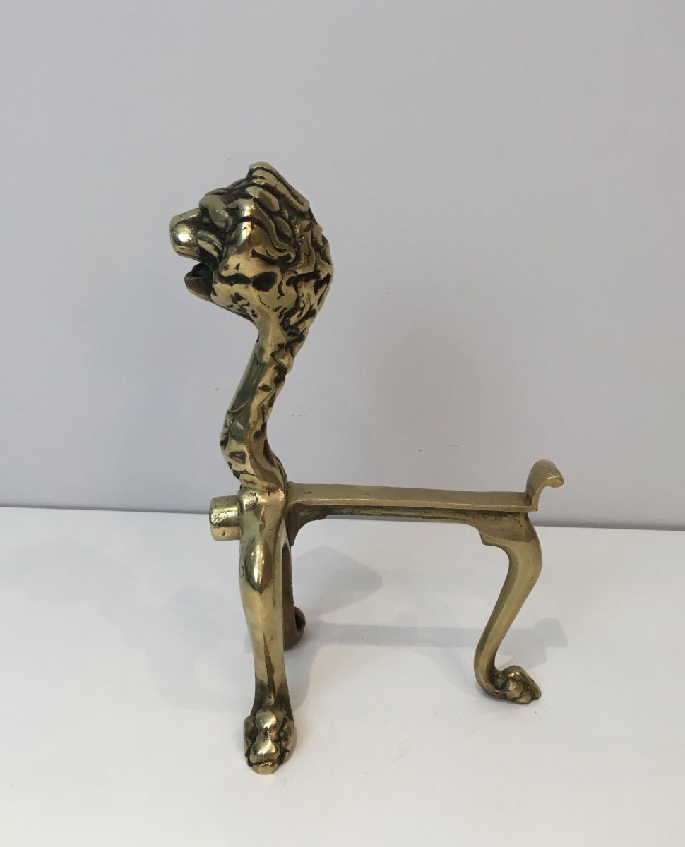 Unusual Pair Of Lions Bronze Andirons. French. Circa 1900-photo-3