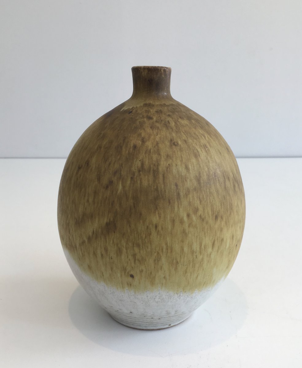 Petit Vase Soliflore en Grès. Signé de l'artiste Suisse Edouard Chapallaz et cacheté CHAPALLAZ DUILLIER. Edouard Chapallaz. Travail Suisse. Vers 1950-photo-7