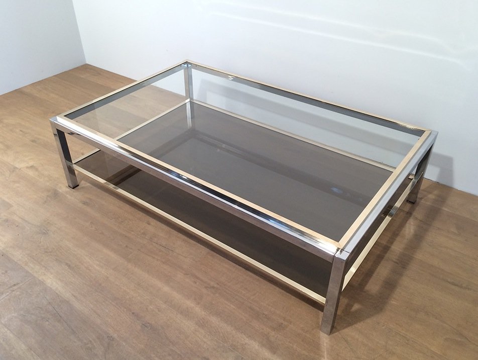 Large Chrome And Brass Coffee Table  Attributed To Willy Rizzo. Circa 1970-photo-4