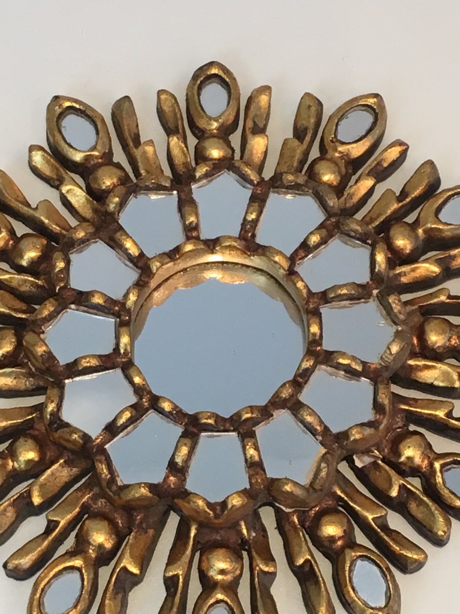 Very Small Gilt Wood Sunburst Mirror. Italian. Circa 1970-photo-2