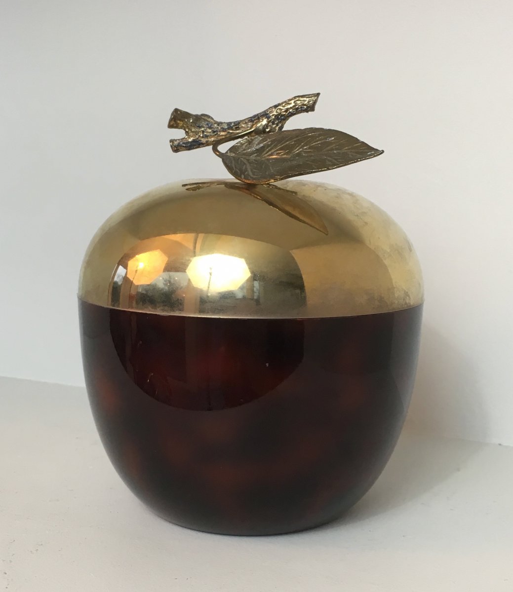 Seau à Glace Pomme En Celuloïde Rouge, Metal Doré Et Plastique. Travail Français. Vers 1970-photo-2