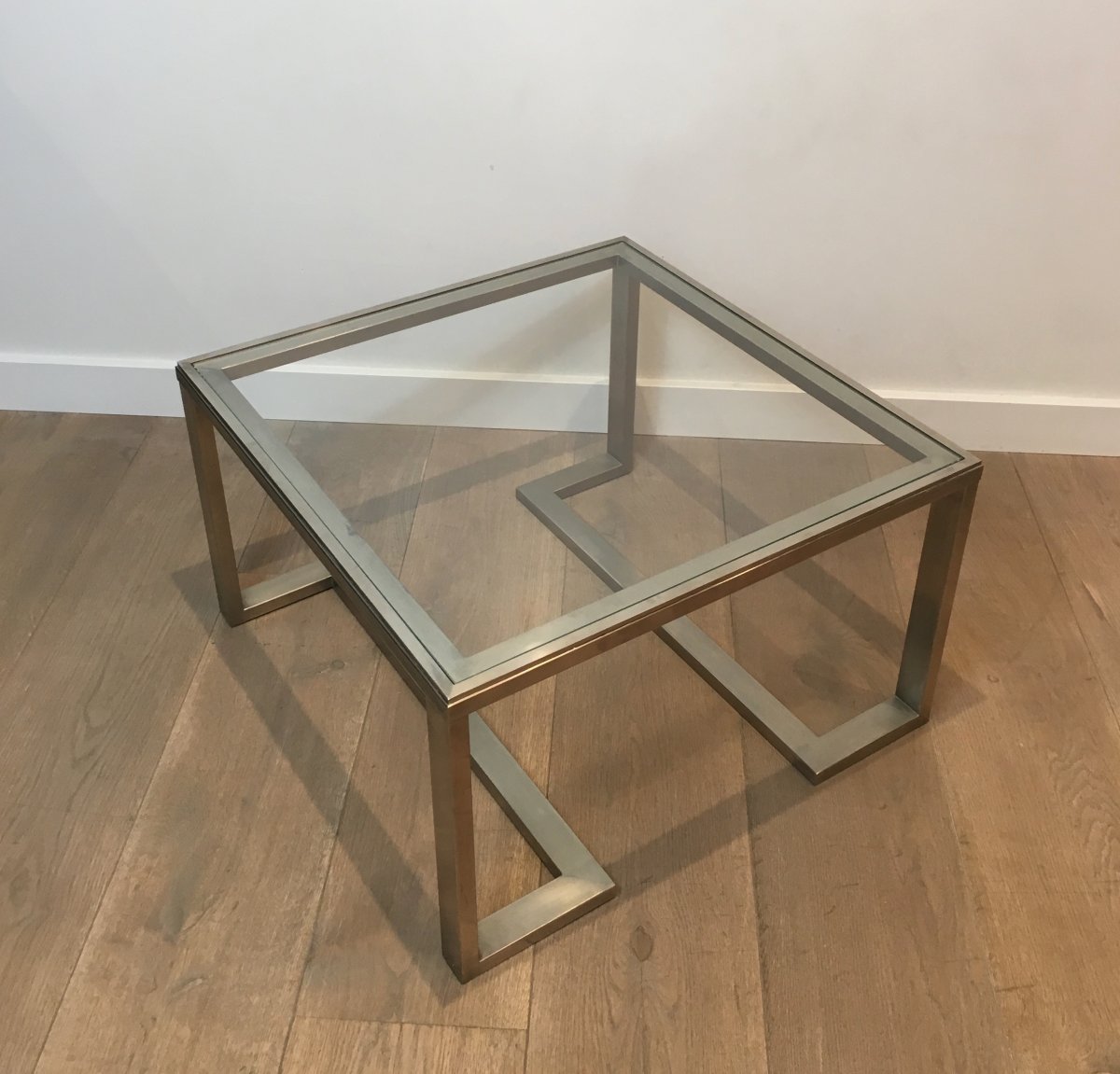 Pair Of Design Brushed Steel Side Tables. French. Circa 1970-photo-5