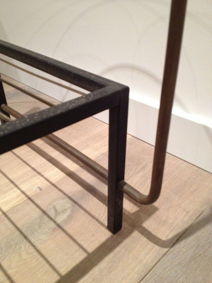 Black Lacquered Metal And Brass Small Coffee Table With Glass. In The Style Of Mathieu Matégot. -photo-6
