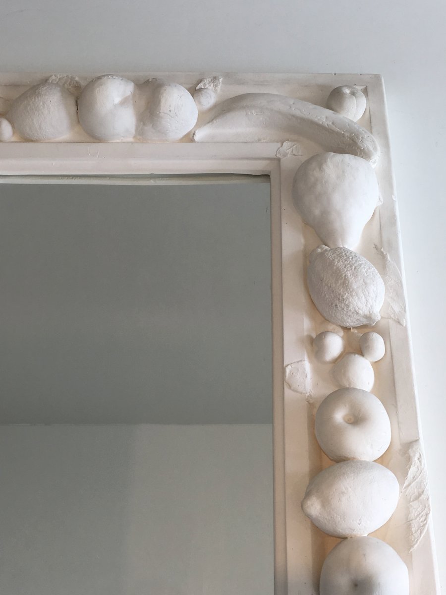 Unique Decorative Plaster Mirror With Fruits Decors. French. Circa 1970-photo-4