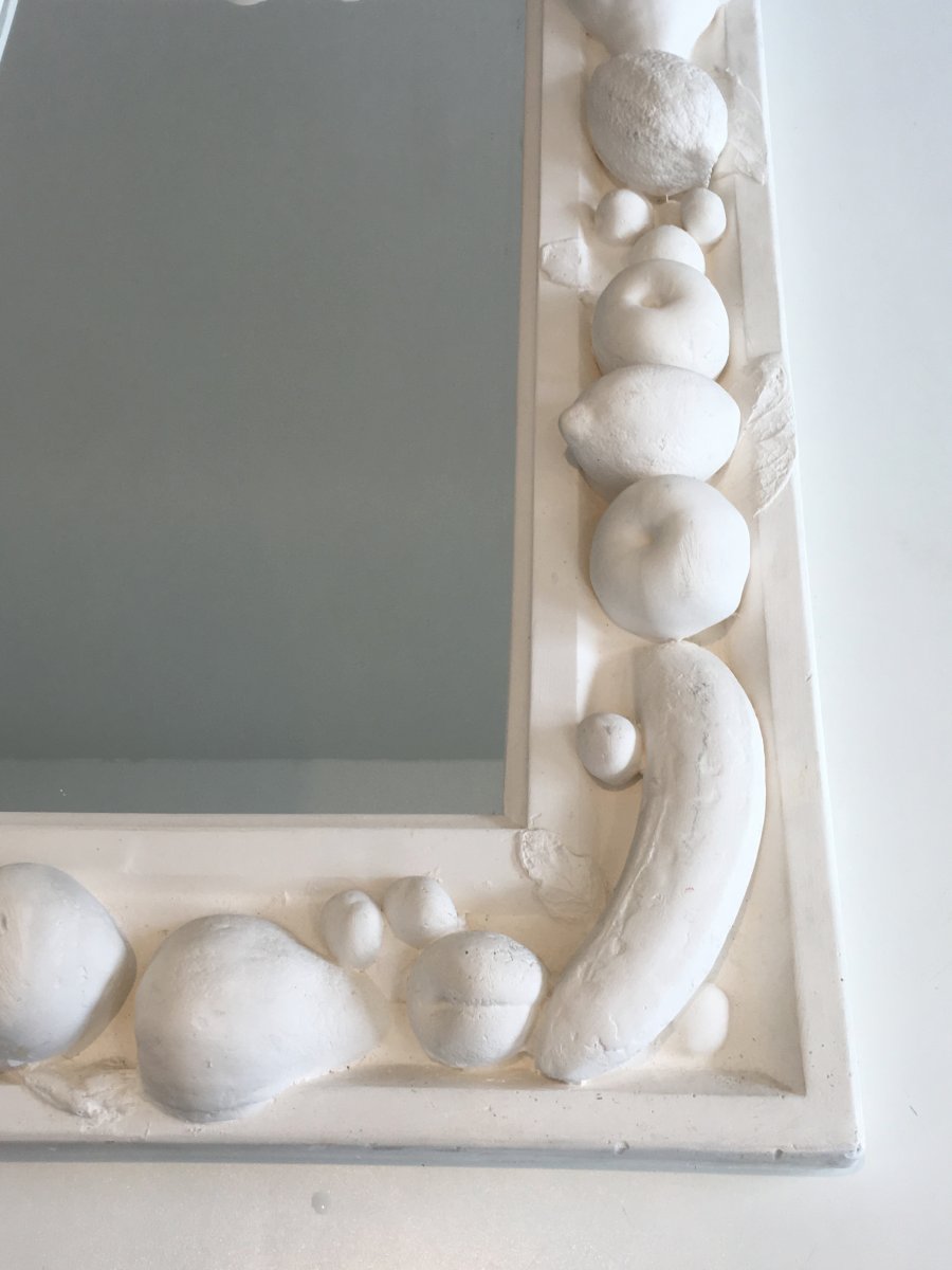 Unique Decorative Plaster Mirror With Fruits Decors. French. Circa 1970-photo-1