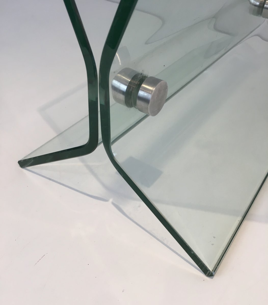 Glass And Brushed Steel Design Magazine Rack. In The Style Of François Arnal. French. 1970's-photo-3