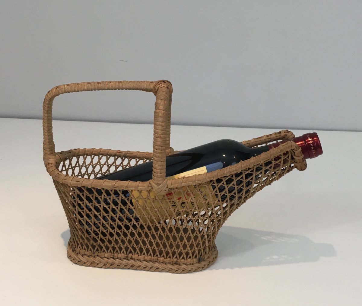 Rattan Bottle Holder. French. Circa 1970-photo-5