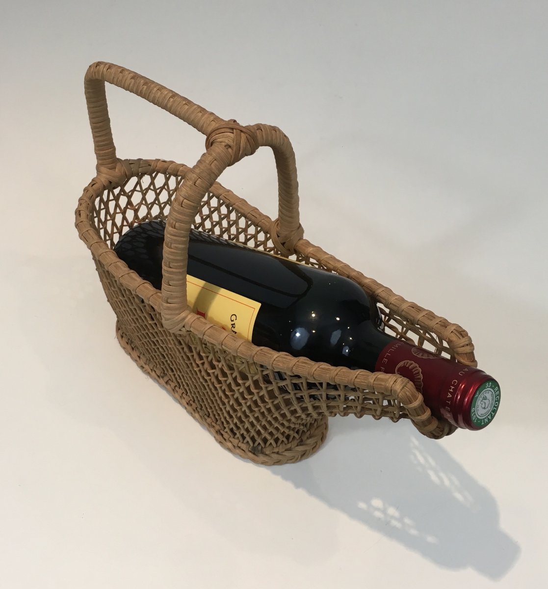 Rattan Bottle Holder. French. Circa 1970-photo-6