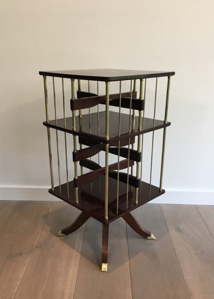 Neoclassical Style Mahogany And Brass Revolving Library. French. Circa 1950-photo-7