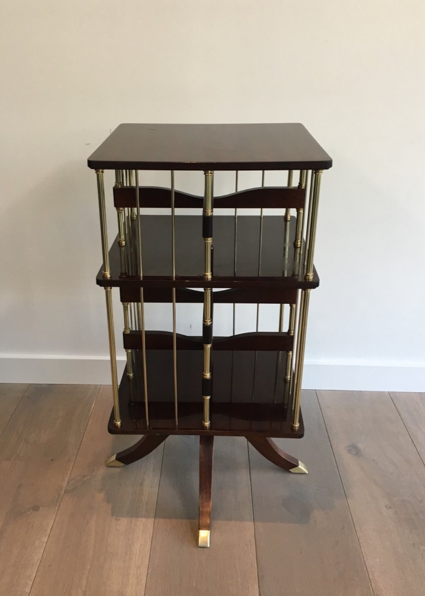 Neoclassical Style Mahogany And Brass Revolving Library. French. Circa 1950-photo-8