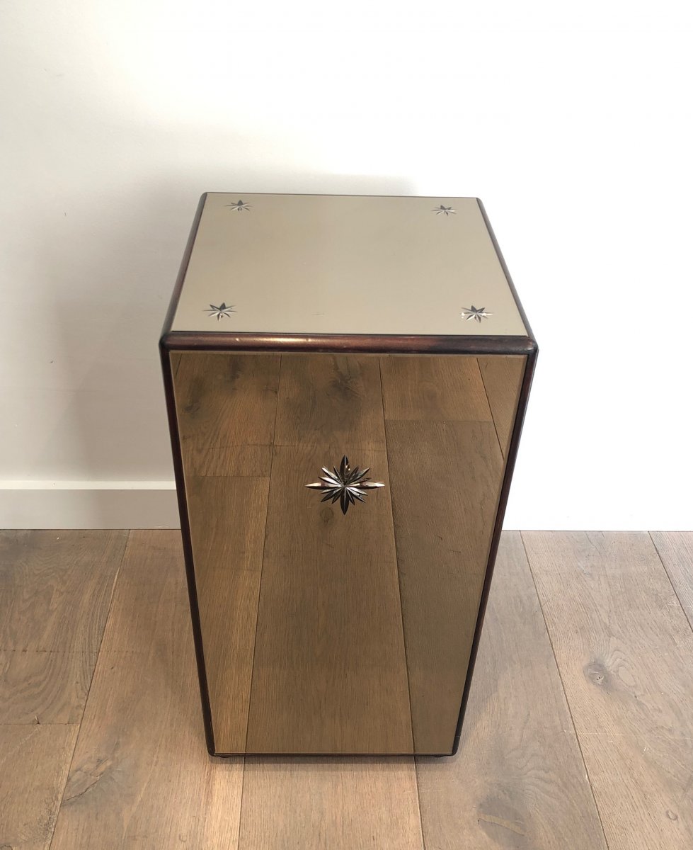 Art Deco Engraved Mirror And Wood Stand. French. Circa 1930-photo-3