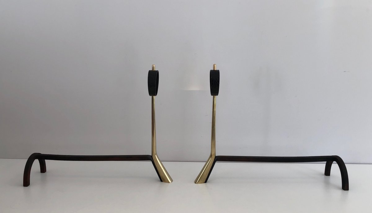 Pair Of Modernist Bronze And Wrought Iron Andirons. Italian. Circa 1950-photo-6