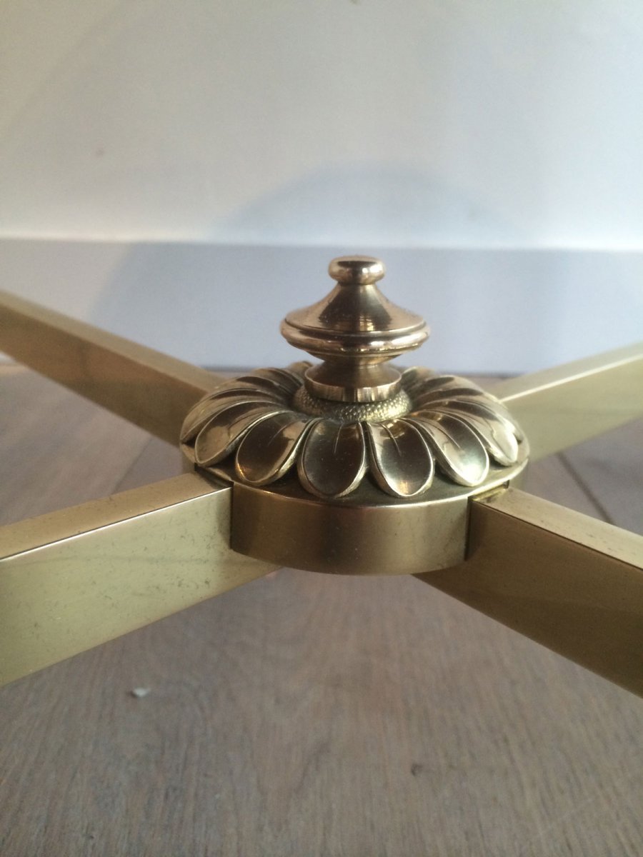 Maison Bagués. Neoclassical Style Round Brass Coffee Table With Black Lacquered Top. Circa 1940-photo-6