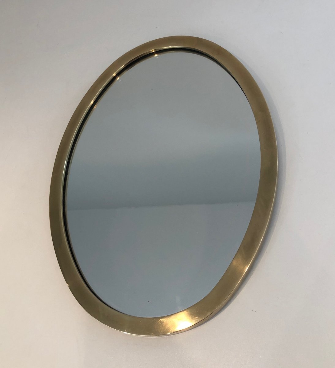 Small Oval Brass Mirror. French. Circa 1970-photo-2