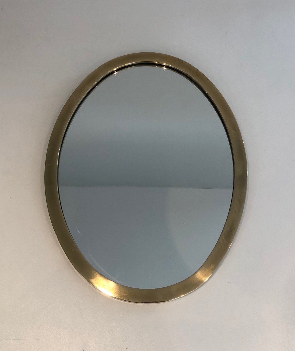 Small Oval Brass Mirror. French. Circa 1970-photo-3