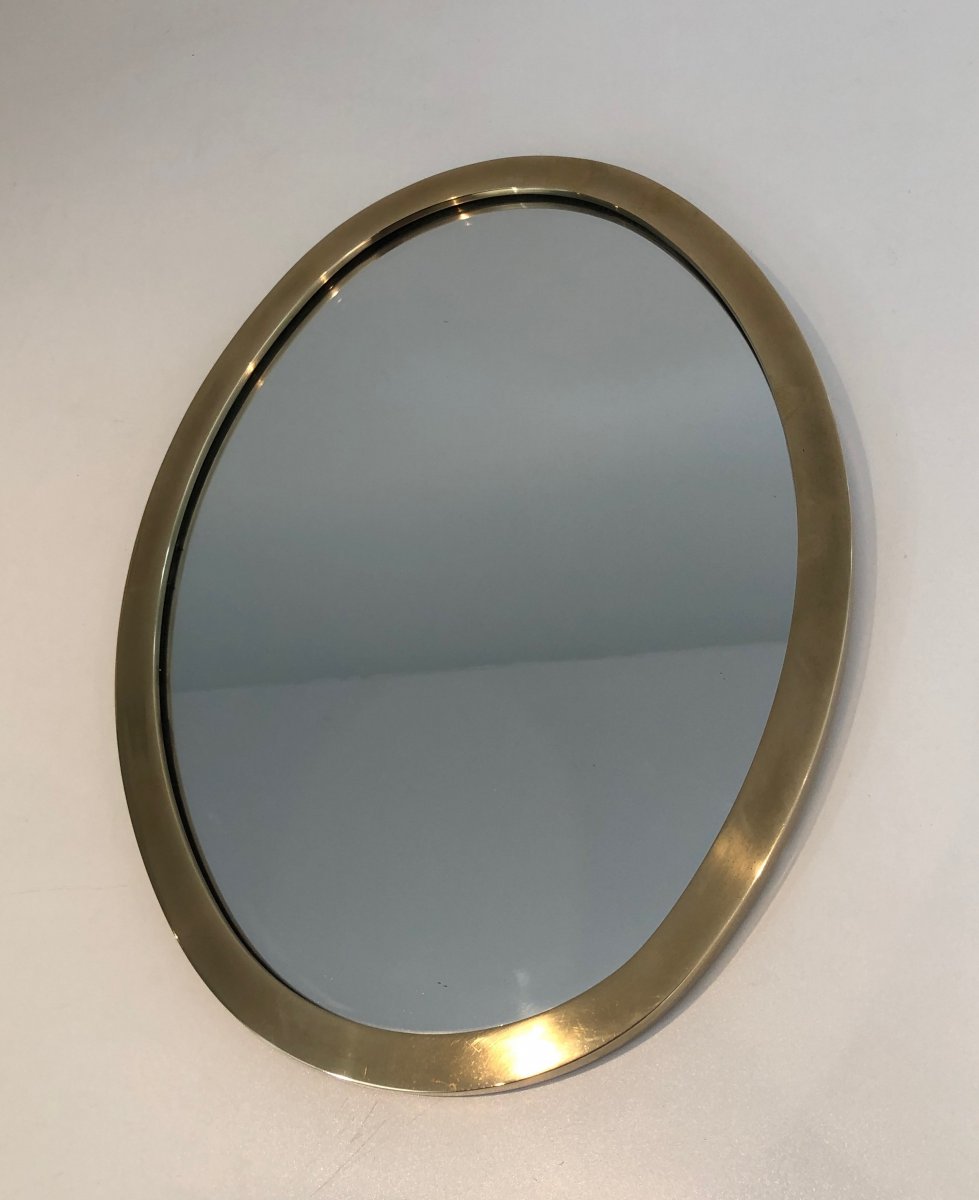 Small Oval Brass Mirror. French. Circa 1970-photo-5