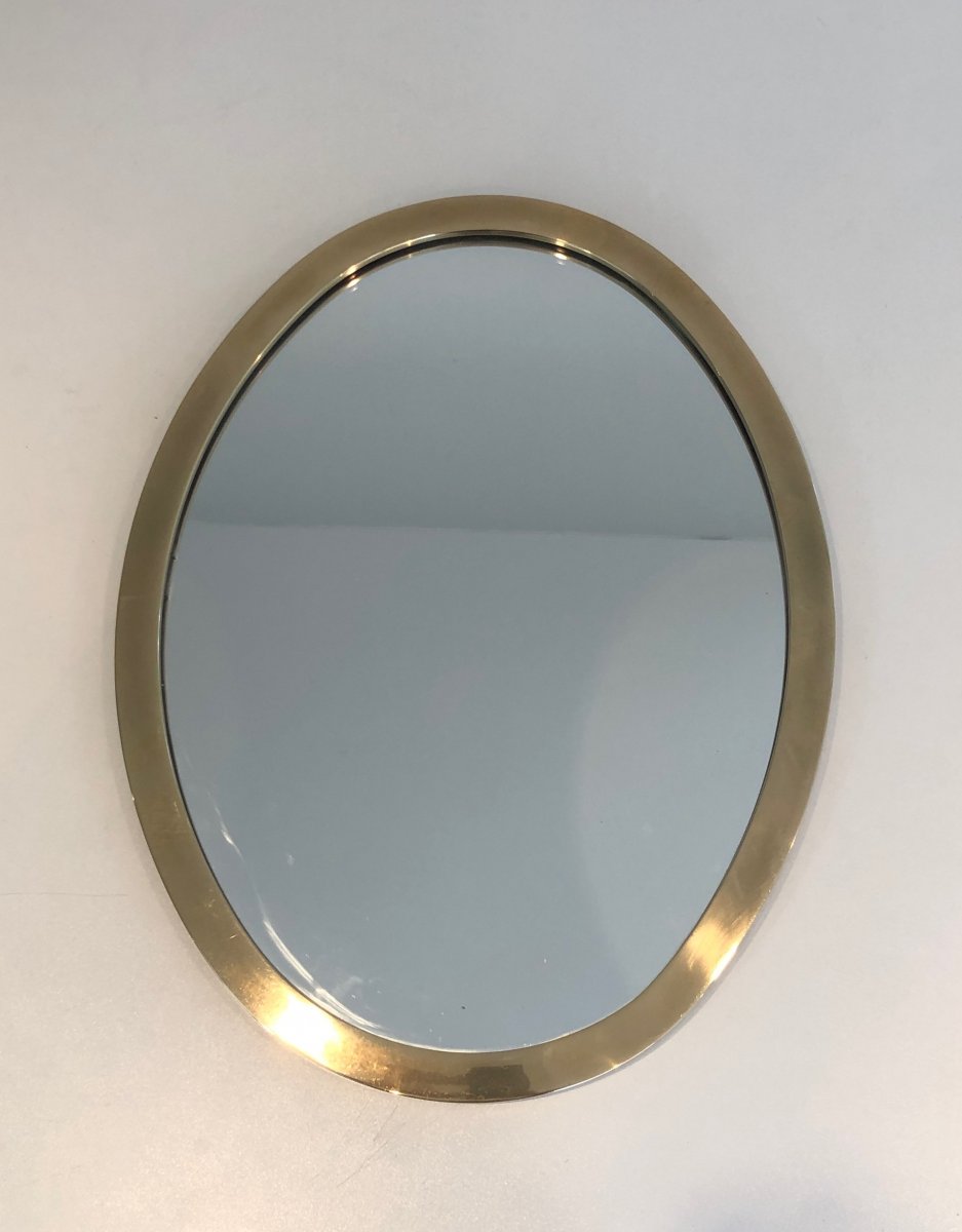 Small Oval Brass Mirror. French. Circa 1970