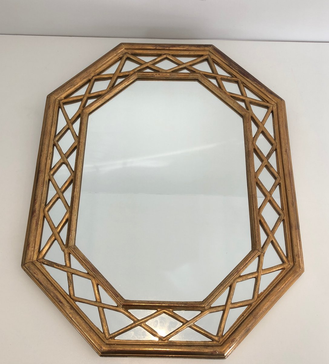 Gilt Wood Octogonal Glazing Mirror. French. Circa 1970-photo-2