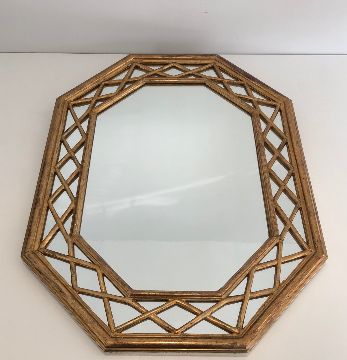 Gilt Wood Octogonal Glazing Mirror. French. Circa 1970-photo-3