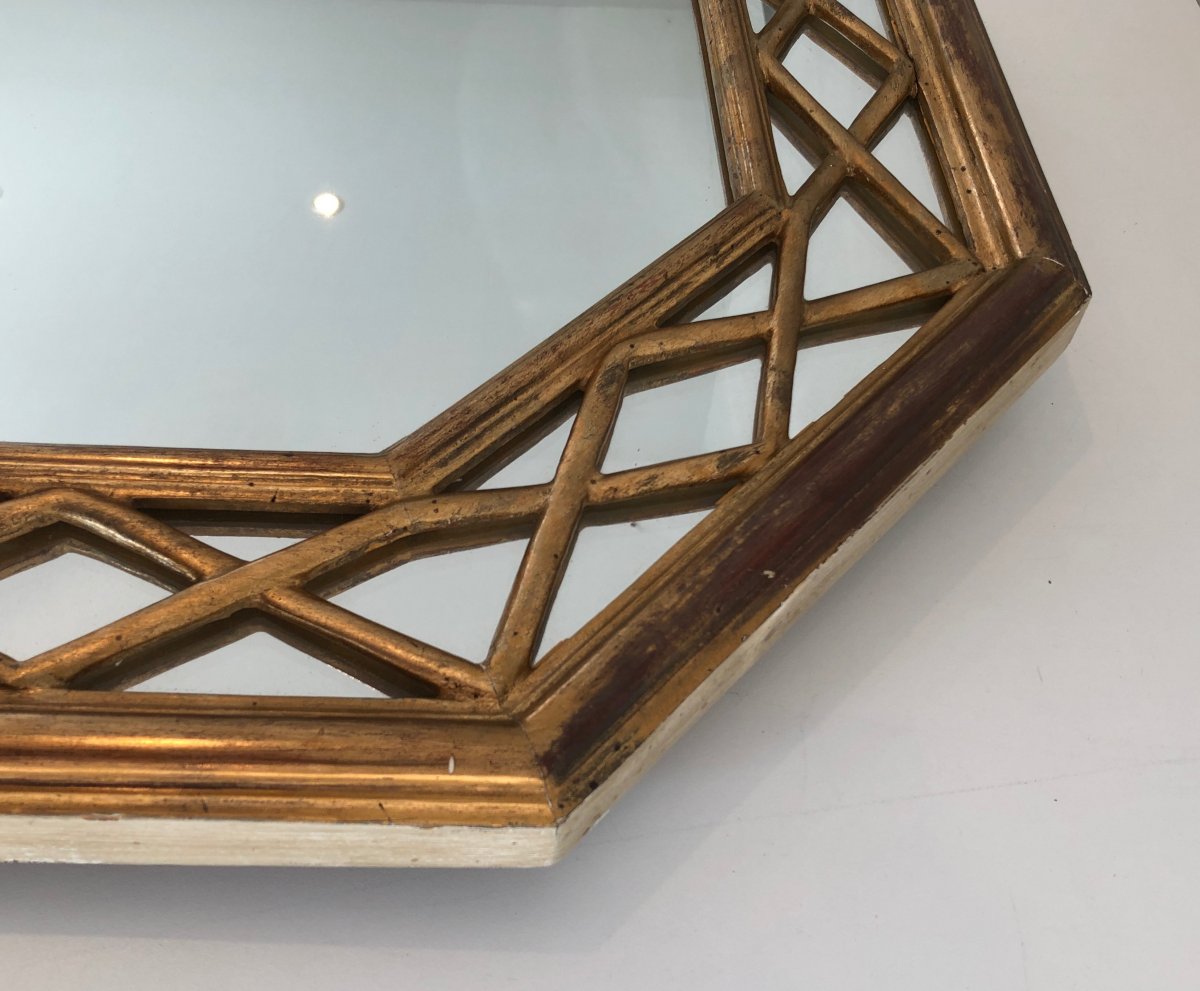 Miroir Octogonal En Bois Doré à Pare-closes. Travail Français. Vers 1970-photo-2