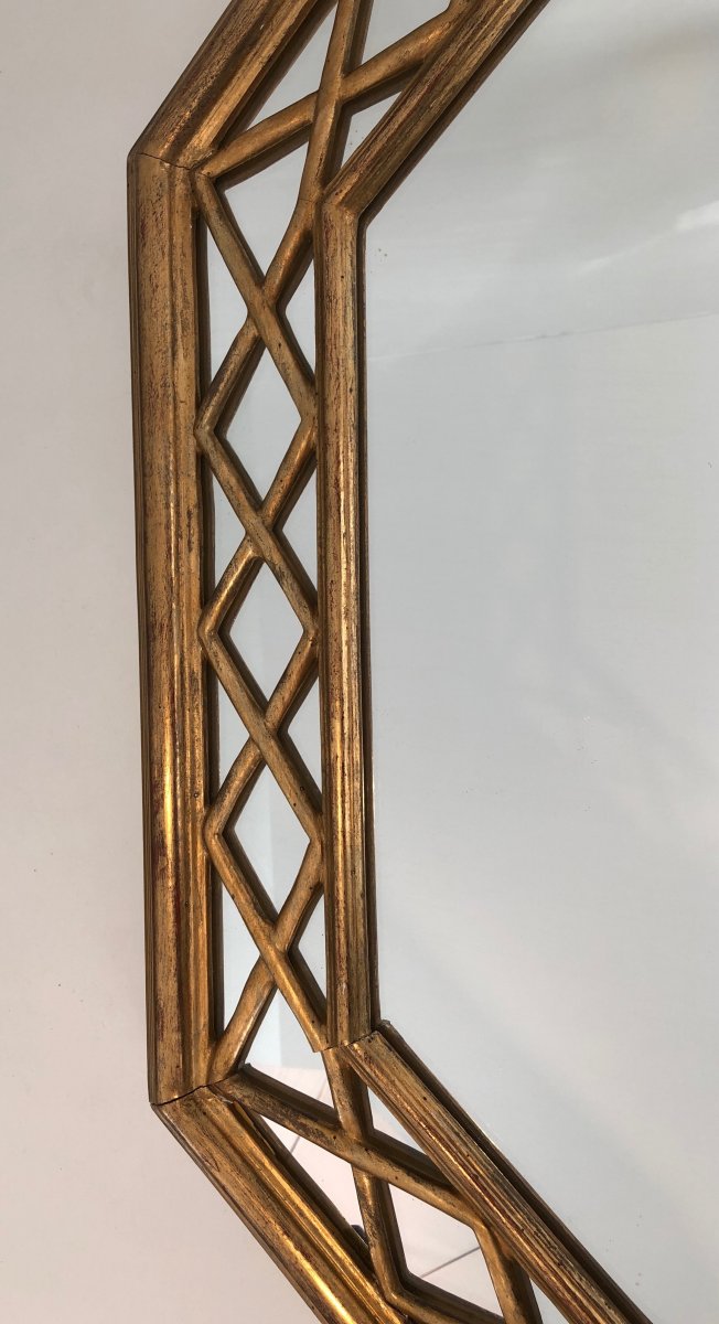 Miroir Octogonal En Bois Doré à Pare-closes. Travail Français. Vers 1970-photo-6