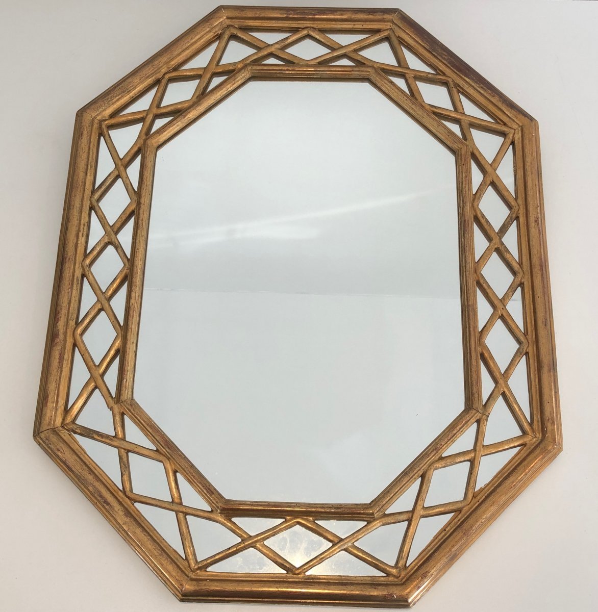 Gilt Wood Octogonal Glazing Mirror. French. Circa 1970