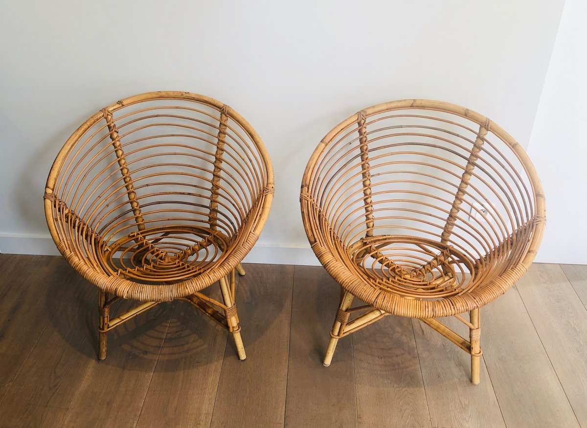 Pair Of Rattan Armchairs. French. Circa 1970-photo-2